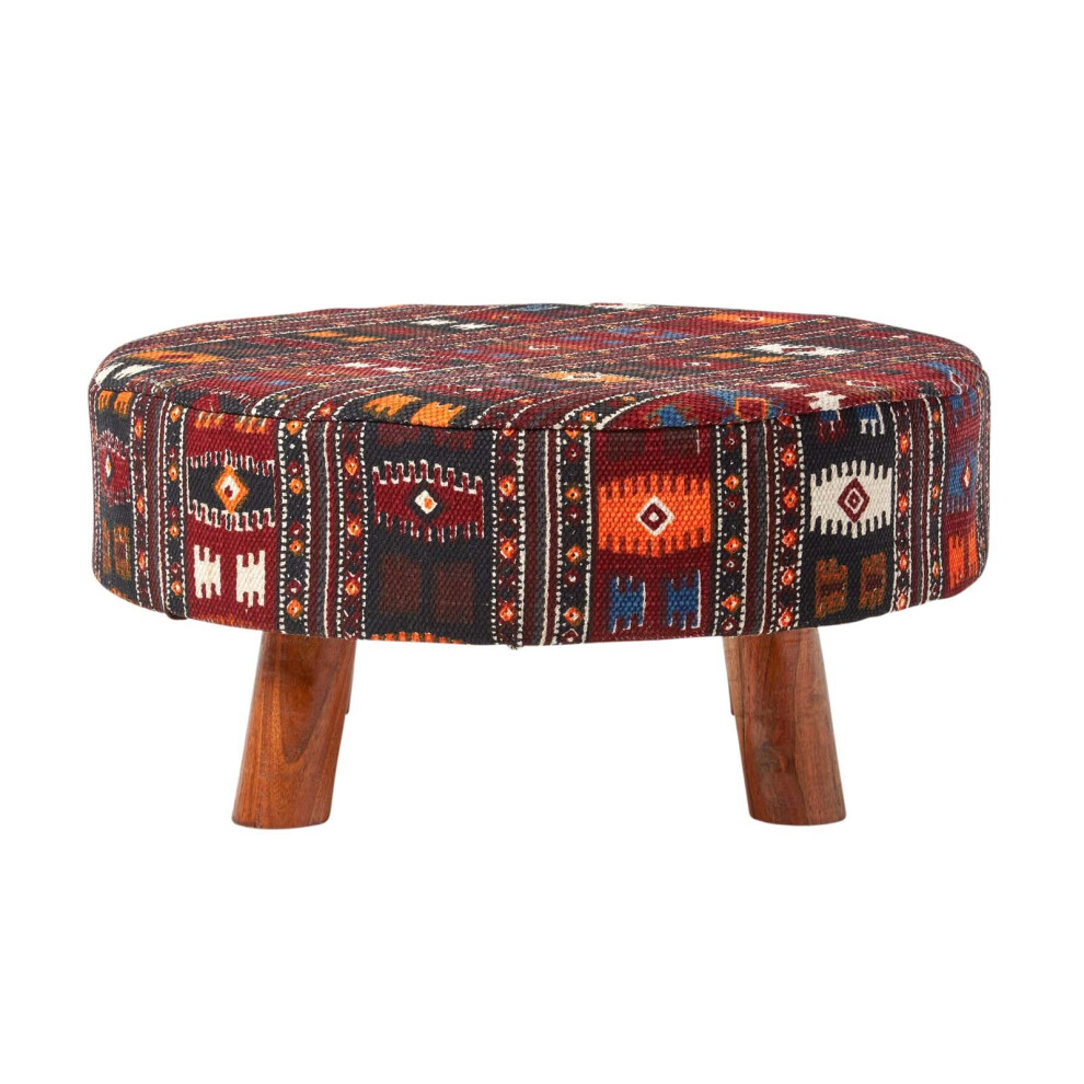 Homescapes (62 X 62 X 30 Cm) Multi Coloured Kilim Footstool With Wooden Legs