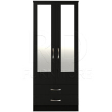 Ready assembled Classic 2 Door 2 Drawer Mirrored Wardrobe Black