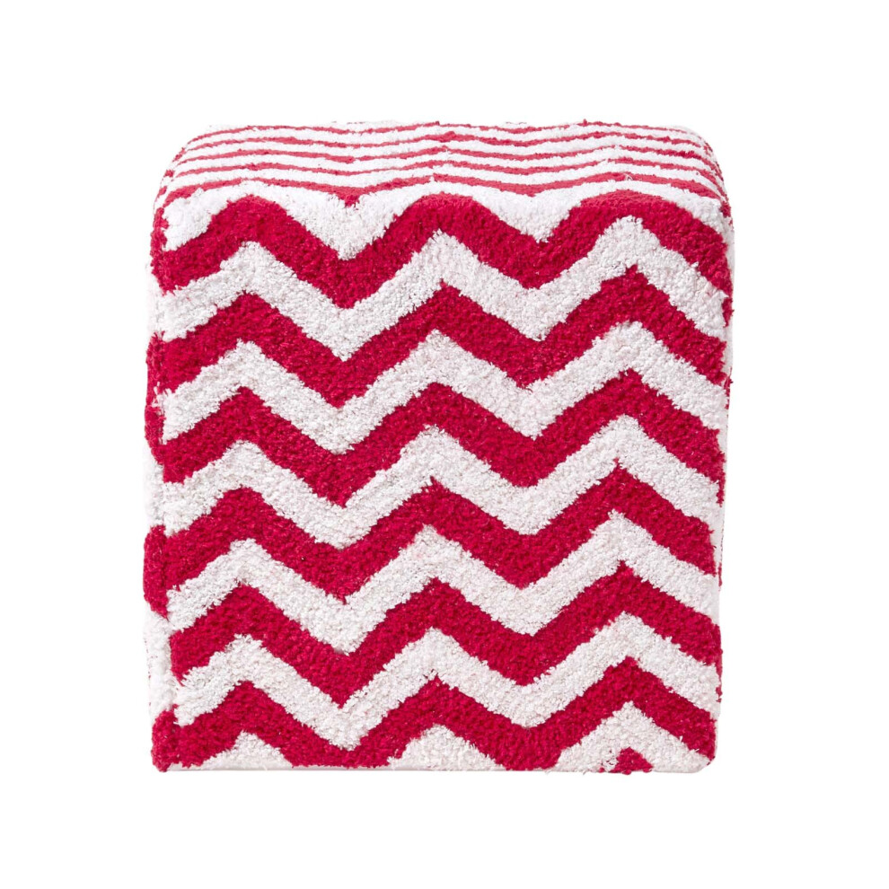(Red & White) Chevron Cube Pouffe Tufted Cotton 36 x 36 x 38 cm