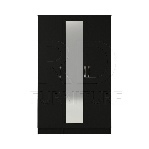 RD Furniture Ready assembled Classic 3 Door Mirrored Wardrobe Black