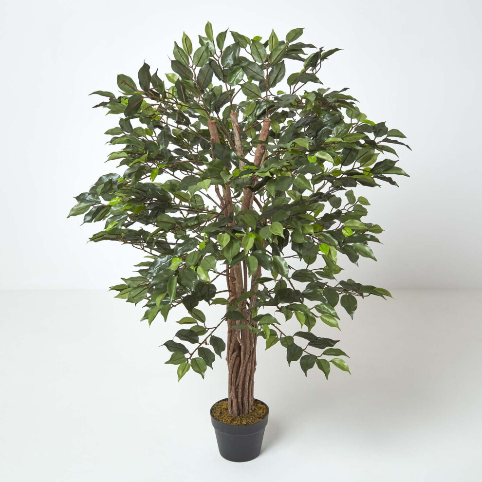 Green Ficus Tree Artificial Plant With Twisted Real Wood Stem, 4 Ft