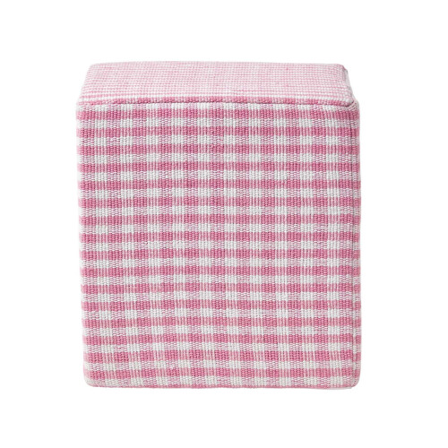 Homescapes (Pink) Gingham Check Cotton Cube Pouffe 36 x 36 x 38 cm