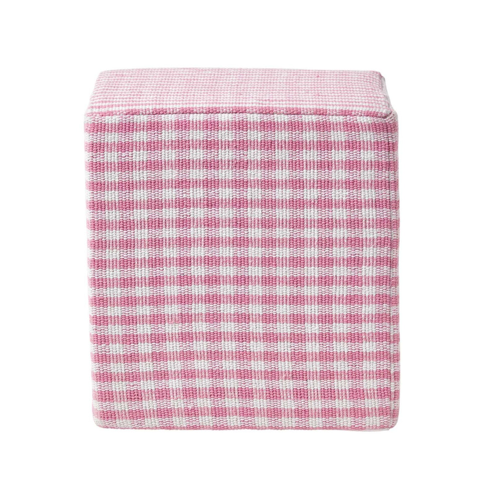 (Pink) Gingham Check Cotton Cube Pouffe 36 x 36 x 38 cm-image-OPC-P8FKPBK-NEW