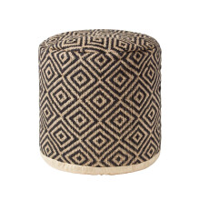 (45 x 40 cm) Black and Cream Bean Footstool with Aztec Pattern