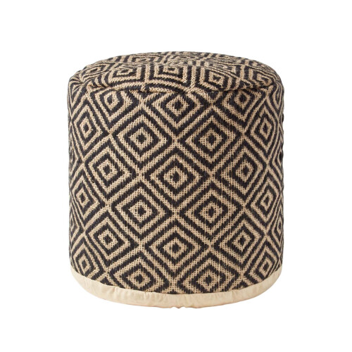 Homescapes (45 x 40 cm) Black and Cream Bean Footstool with Aztec Pattern