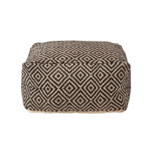 (60 x 60 x 30 cm) Black and Cream Bean Footstool with Aztec Pattern
