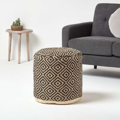 Homescapes (45 x 40 cm) Black and Cream Bean Footstool with Aztec Pattern 1