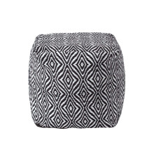 (40 x 40 x 40 cm) Trance Black and White Diamond Pattern Recycled Fibre Square Bean Filled Pouffe