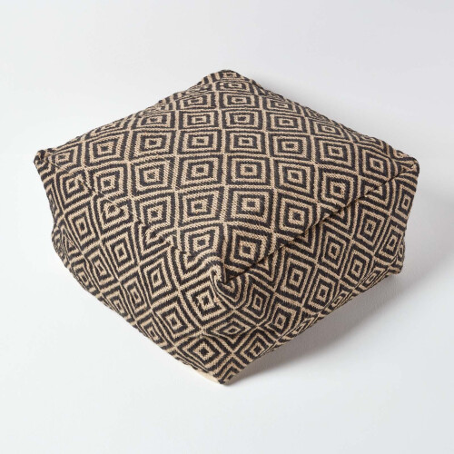 Homescapes (60 x 60 x 30 cm) Black and Cream Bean Footstool with Aztec Pattern 2