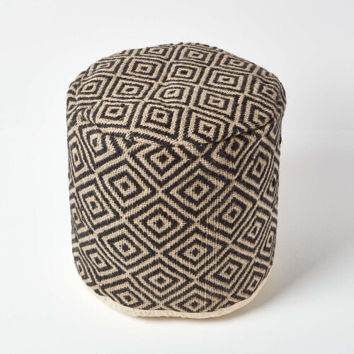 Homescapes (45 x 40 cm) Black and Cream Bean Footstool with Aztec Pattern 2