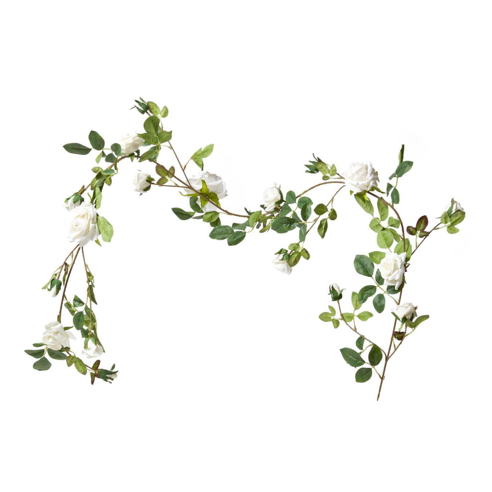 (Cream) Artificial Rose Flower Garland, 180 cm