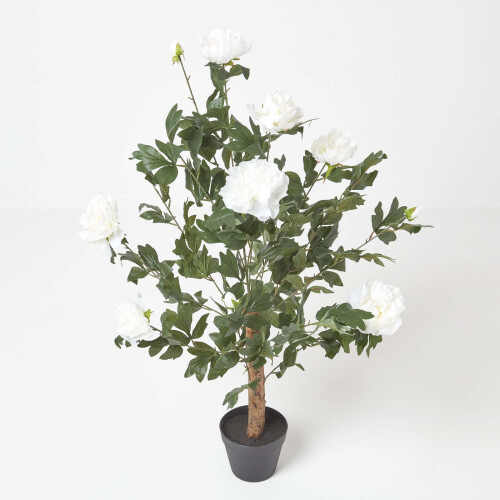 Homescapes (Cream) Artificial Peony Tree in Black Pot, 100 cm Tall 2