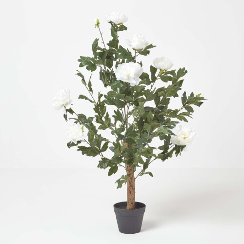 Homescapes (Cream) Artificial Peony Tree in Black Pot, 100 cm Tall