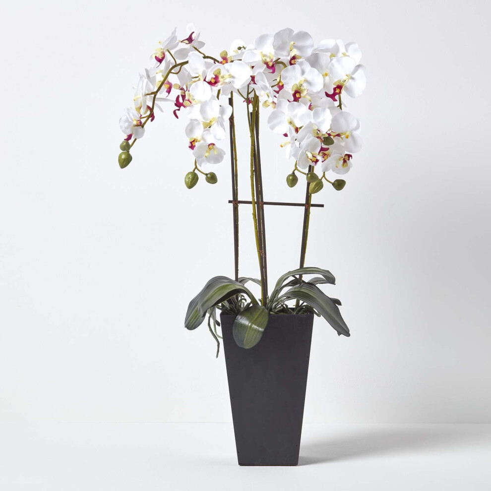 Homescapes Artificial Flowers Oriental Style Orchid In A Pot, 70 Cm White/Black
