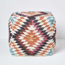 (Pink & Orange) Kilim Footstool Handwoven Beanbag Pouffe 43 x 43 cm