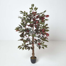 Homescapes Red and Green Artificial Capensia Tree with Real Wood Trunk, 4 Ft