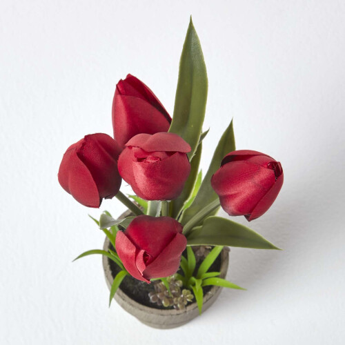 Homescapes (Red) Artificial Tulips in Grey Decorative Stone Pot, 27 cm 1