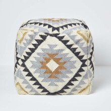 (Gold & Black) Kilim Footstool Handwoven Beanbag Pouffe 43 x 43 cm