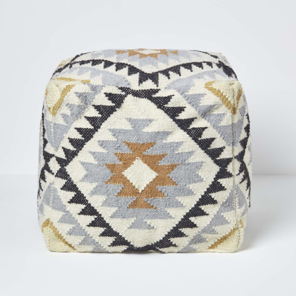 (Gold & Black) Kilim Footstool Handwoven Beanbag Pouffe 43 x 43 cm