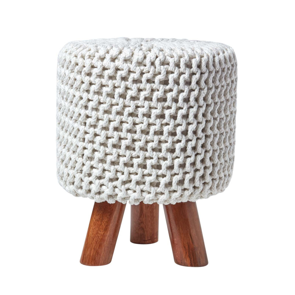 Tall Cotton Knitted Footstool on Legs