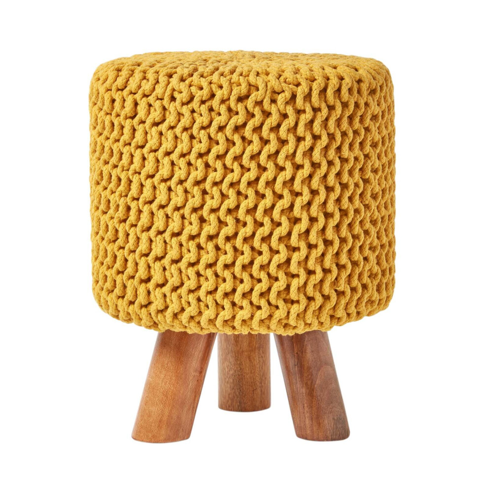 Tall Cotton Knitted Footstool on Legs