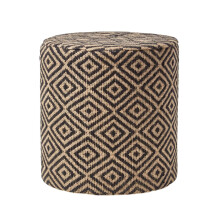 Homescapes Jute Round Pouffe Black and Off-White Herringbone Pattern 40 x 40 x 42 cm