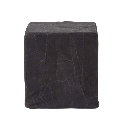 Homescapes Homescapes Black Leather and Suede Patchwork Cube Pouffe 36 x 36 x 38 cm