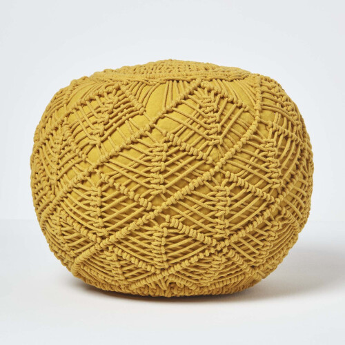 Homescapes (Mustard, 35 x 40 cm) Crochet Knitted Pouffe
