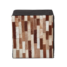 Homescapes Brown and Black Patchwork Cube Pouffe Suede Leather 36 x 36 x 38 cm