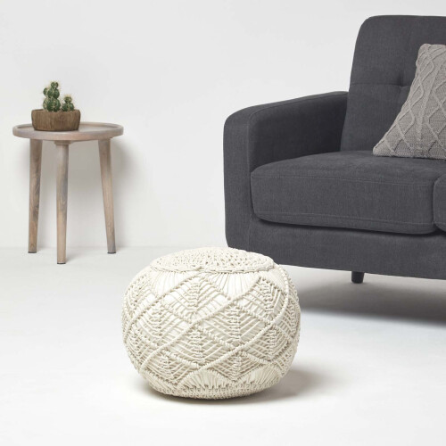 Homescapes (Natural, 40 x 50 cm) Crochet Knitted Pouffe 1