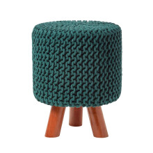 (Forest Green) Tall Knitted Cotton Footstool with Tripod Wooden Legs