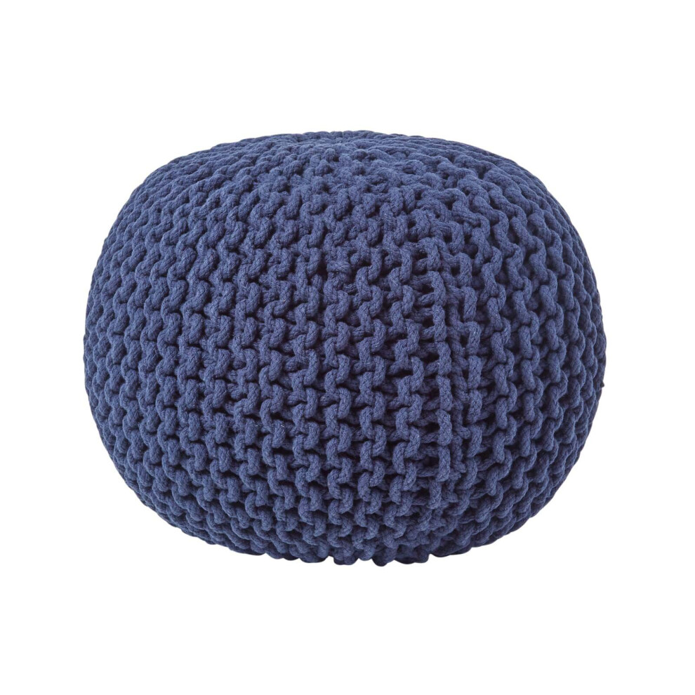 Homescapes (Navy Blue) Knitted Cotton Pouffe Footstool Round 35 X 40 Cm