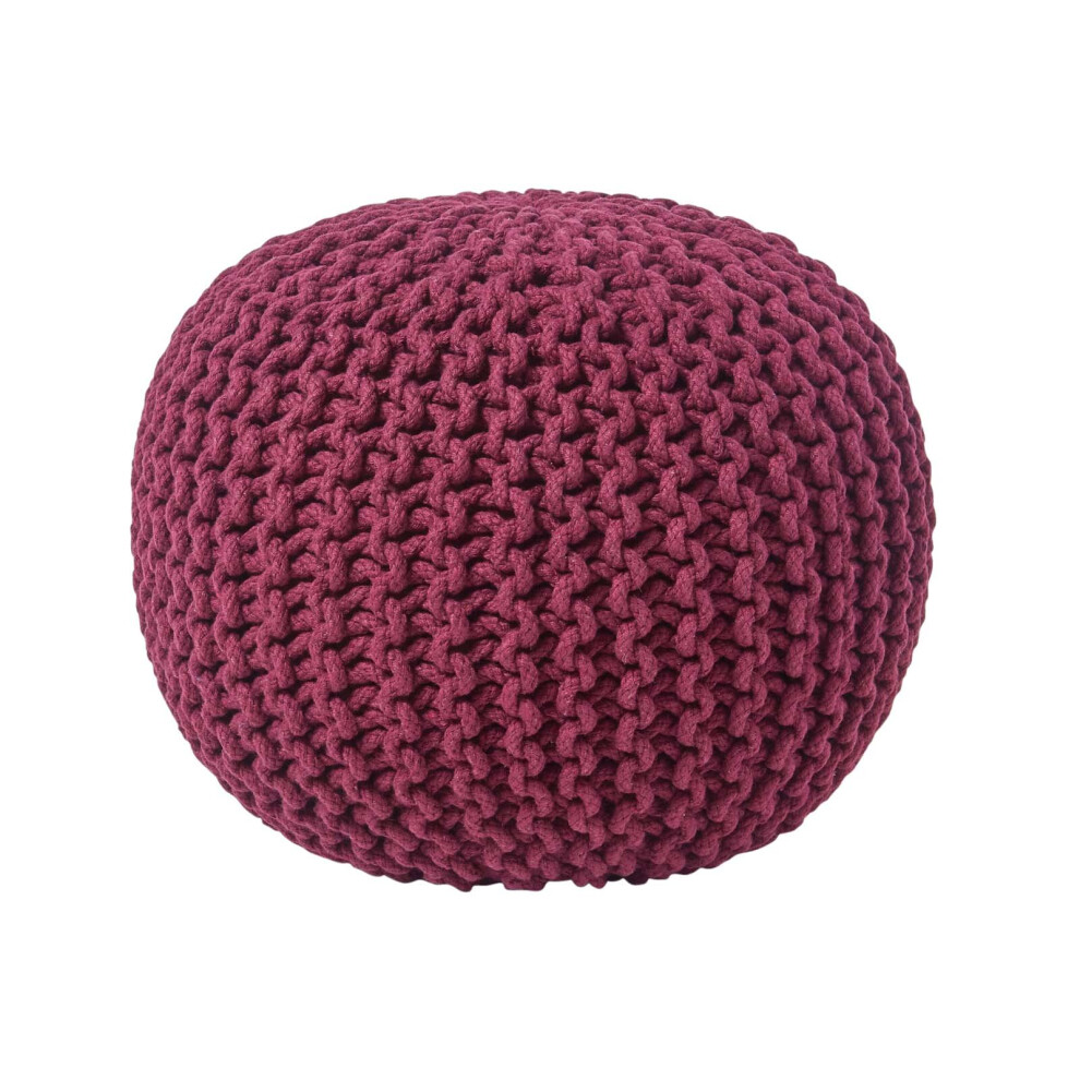 (Plum) Knitted Cotton Pouffe Footstool Round 35 x 40 cm-image-OPC-P8FKPT7-NEW