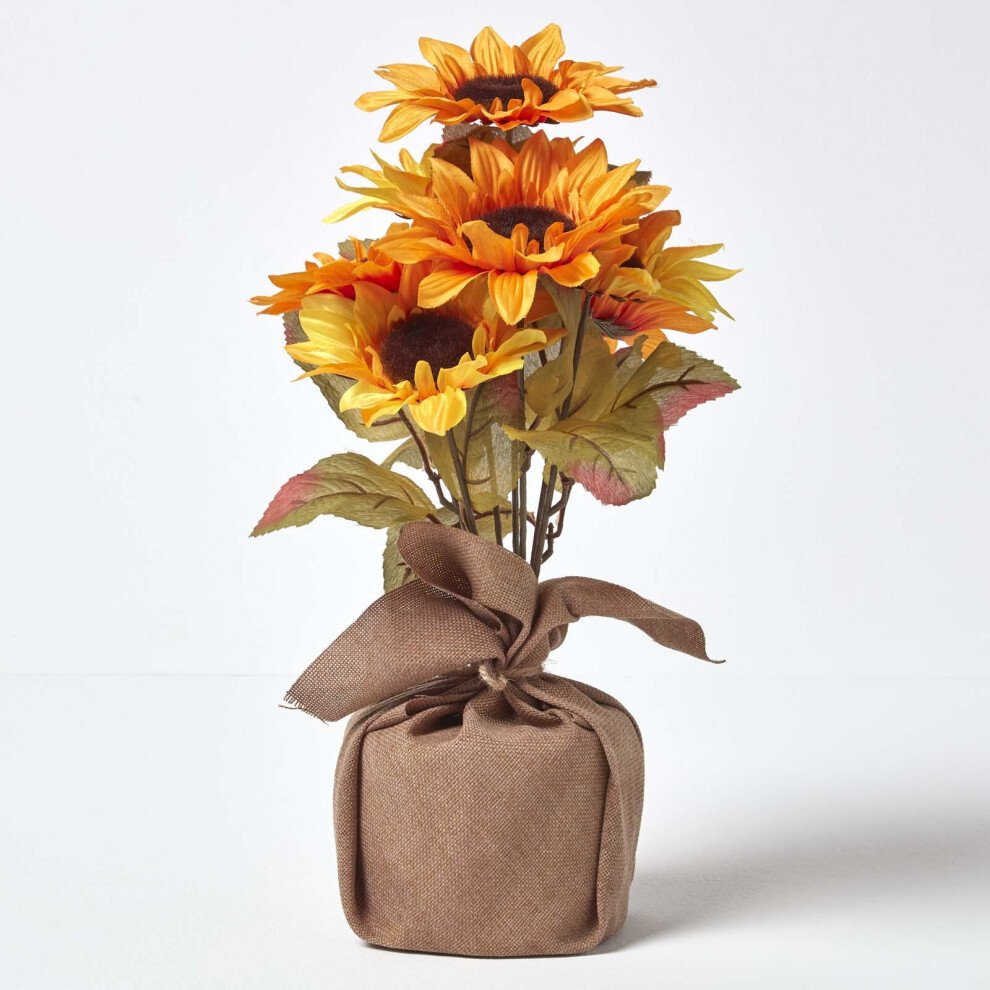 Homescapes Yellow and Golden Artificial Sunflower Arrangement in Burlap Pot
