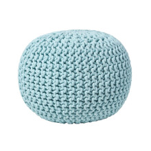 (Pastel Blue) Knitted Cotton Pouffe Footstool Round 35 x 40 cm