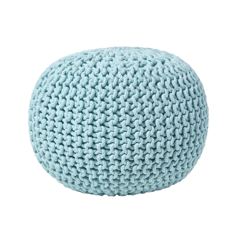 (Pastel Blue) Knitted Cotton Pouffe Footstool Round 35 x 40 cm-image-OPC-P8FKPSZ-NEW
