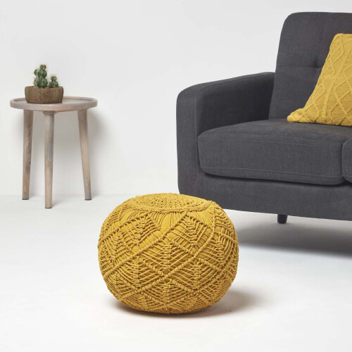 Homescapes (Mustard, 35 x 40 cm) Crochet Knitted Pouffe 1