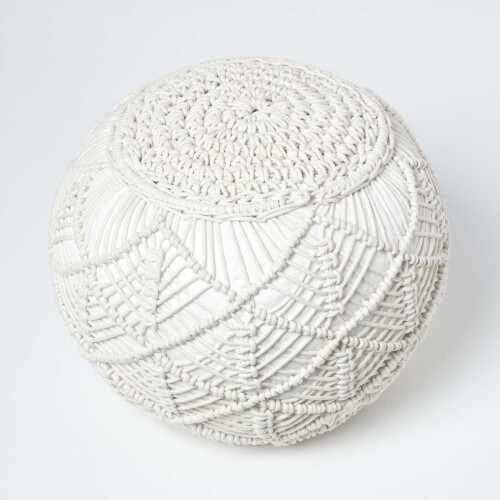 Homescapes (Natural, 40 x 50 cm) Crochet Knitted Pouffe 2
