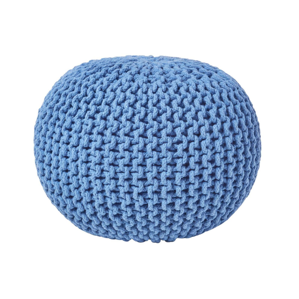 Homescapes (Blue) Knitted Cotton Pouffe Footstool Round 35 X 40 Cm