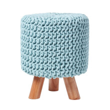 (Pastel Blue) Tall Knitted Cotton Footstool with Tripod Wooden Legs