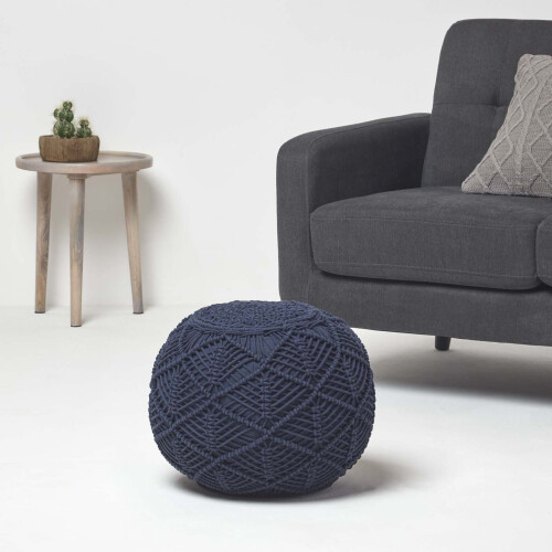 Homescapes (Navy, 40 x 50 cm) Crochet Knitted Pouffe 1