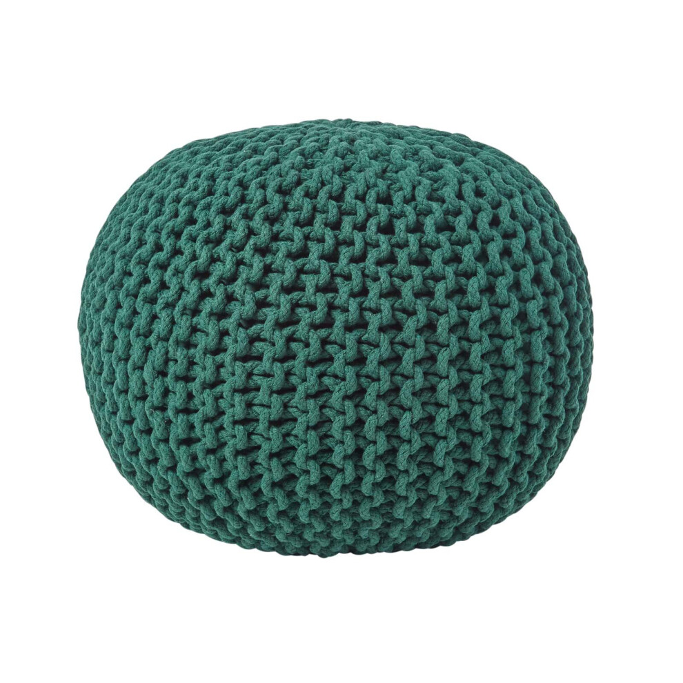Homescapes (Forest Green) Knitted Cotton Pouffe Footstool Round 35 X 40 Cm