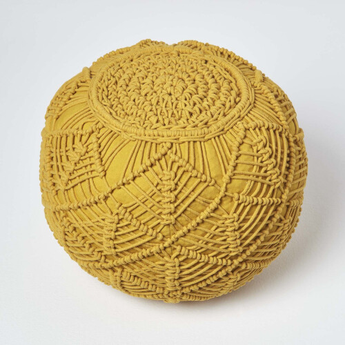 Homescapes (Mustard, 35 x 40 cm) Crochet Knitted Pouffe 2