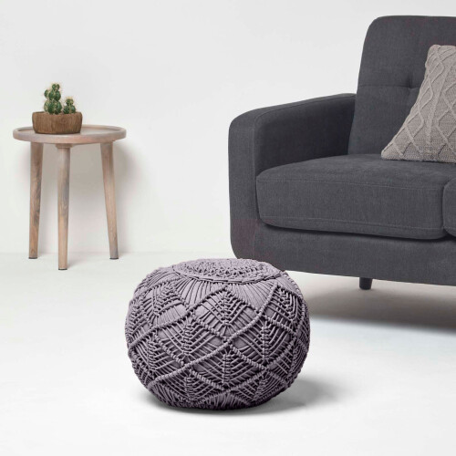 Homescapes (Grey, 35 x 40 cm) Crochet Knitted Pouffe 1