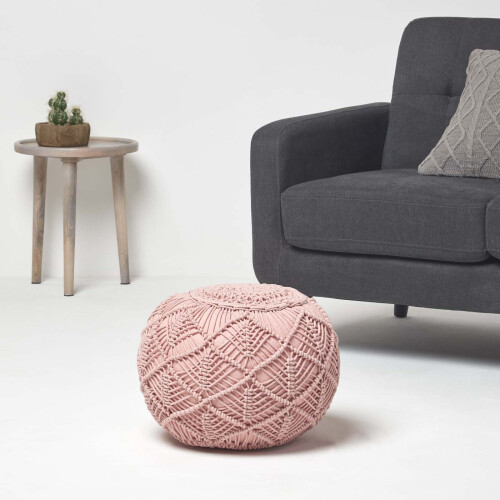Homescapes (Blush Pink, 40 x 50 cm) Crochet Knitted Pouffe 1
