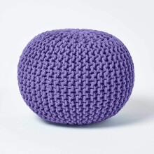 (Purple) Knitted Cotton Pouffe Footstool Round 35 x 40 cm