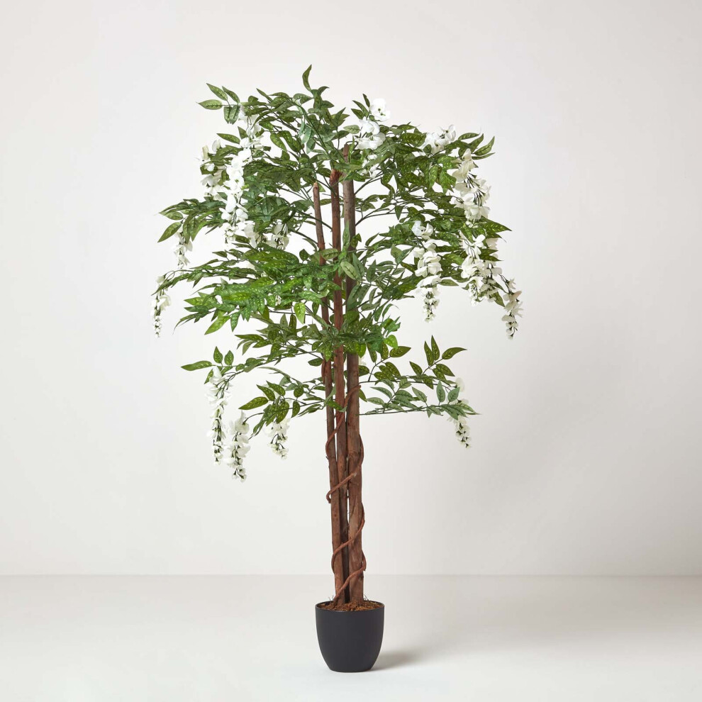 Homescapes Cream Artificial Wisteria Tree with Twisted Real Wood Trunk, 5 Ft