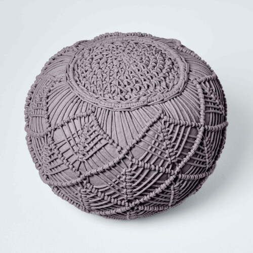 Homescapes (Grey, 35 x 40 cm) Crochet Knitted Pouffe 2
