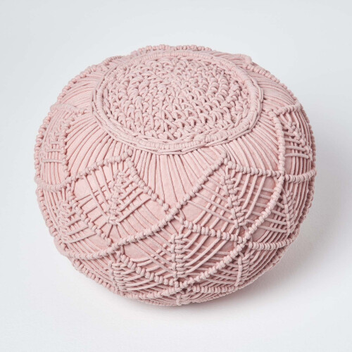 Homescapes (Blush Pink, 35 x 40 cm) Crochet Knitted Pouffe 2
