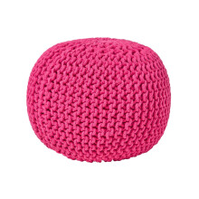 (Hot Pink) Knitted Cotton Pouffe Footstool Round 35 x 40 cm